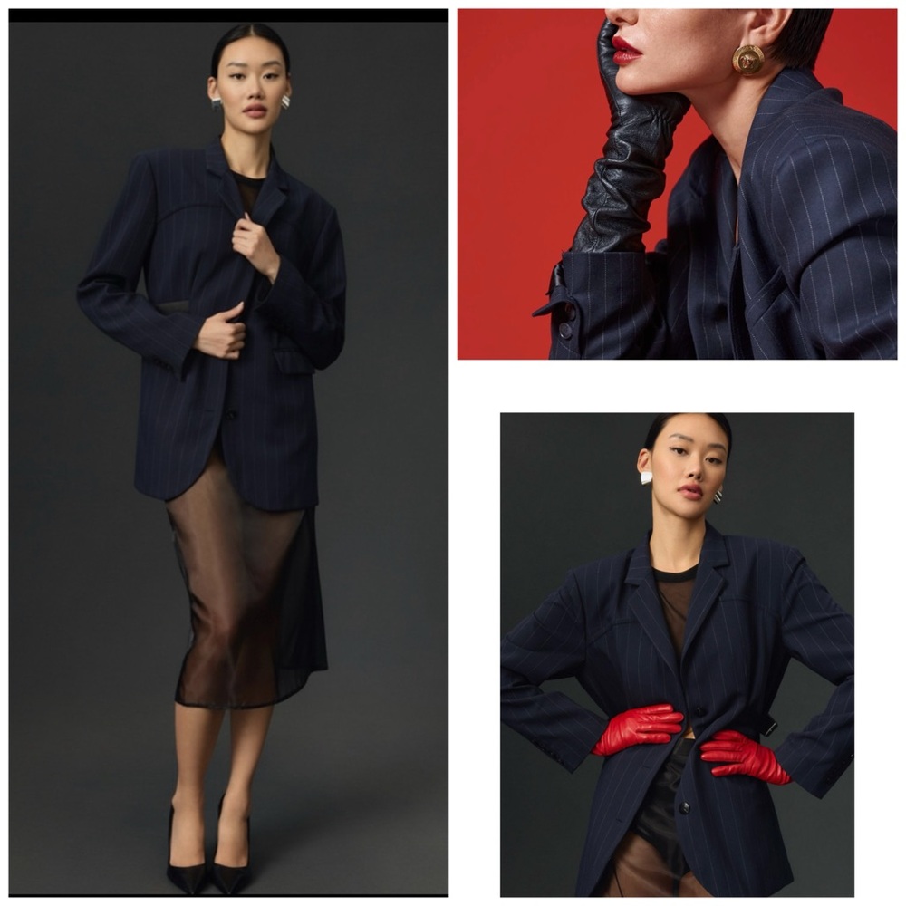 NWT- Anthropologie Maeve The Oversized Avery Belted Blazer Navy Sz 10